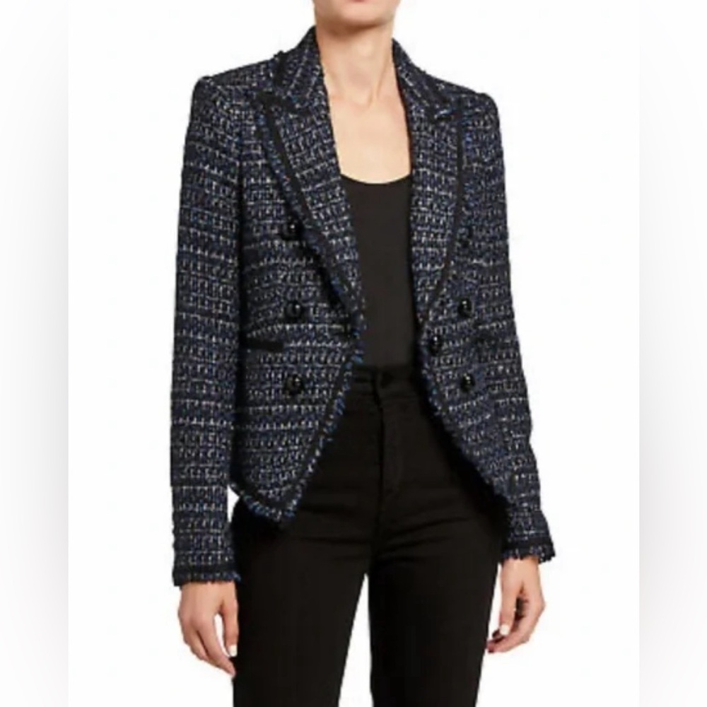 Veronica Beard Navy Tweed Double-Breasted Blazer
